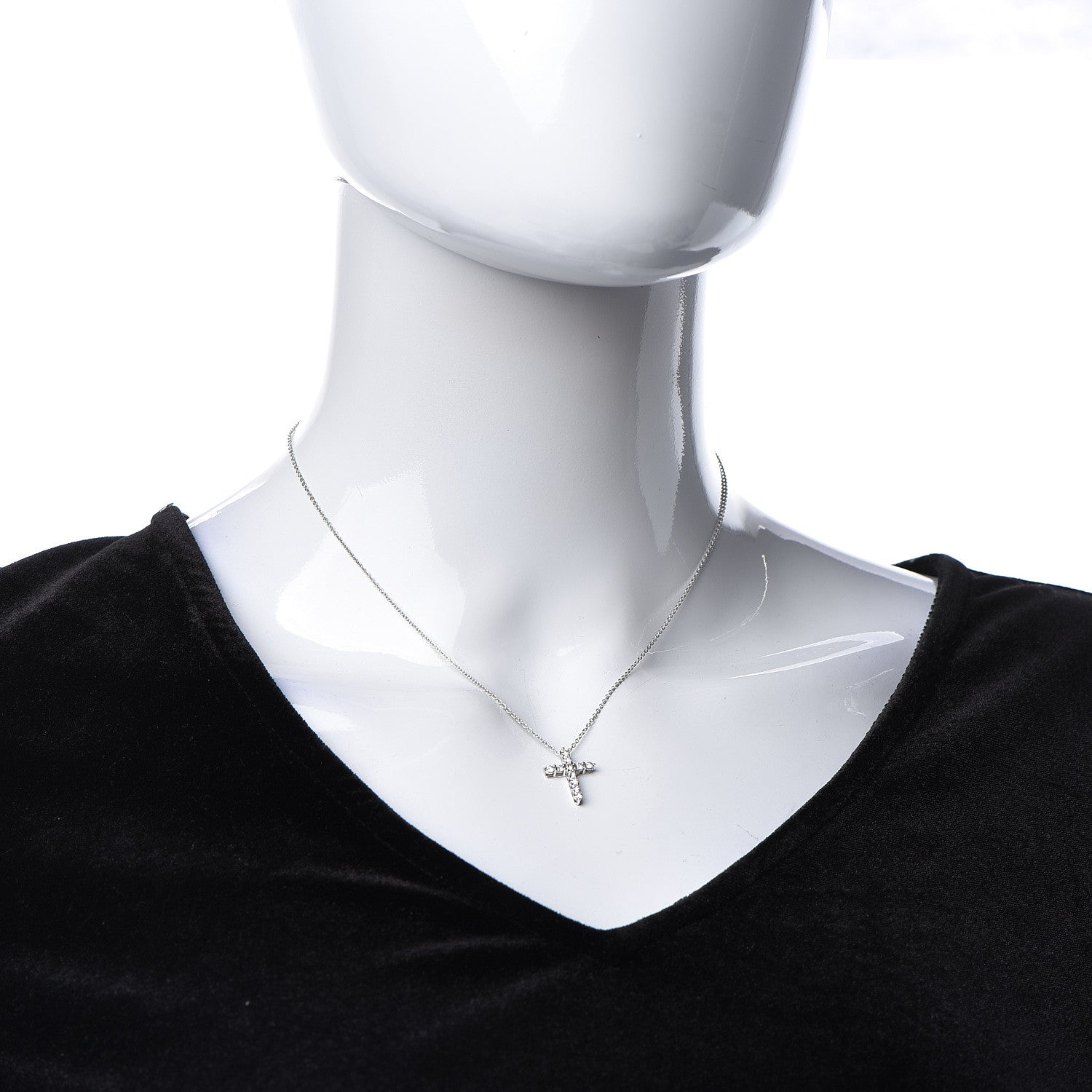 Tiffany Platinum Diamond Small Cross Pendant Necklace 2 of 8