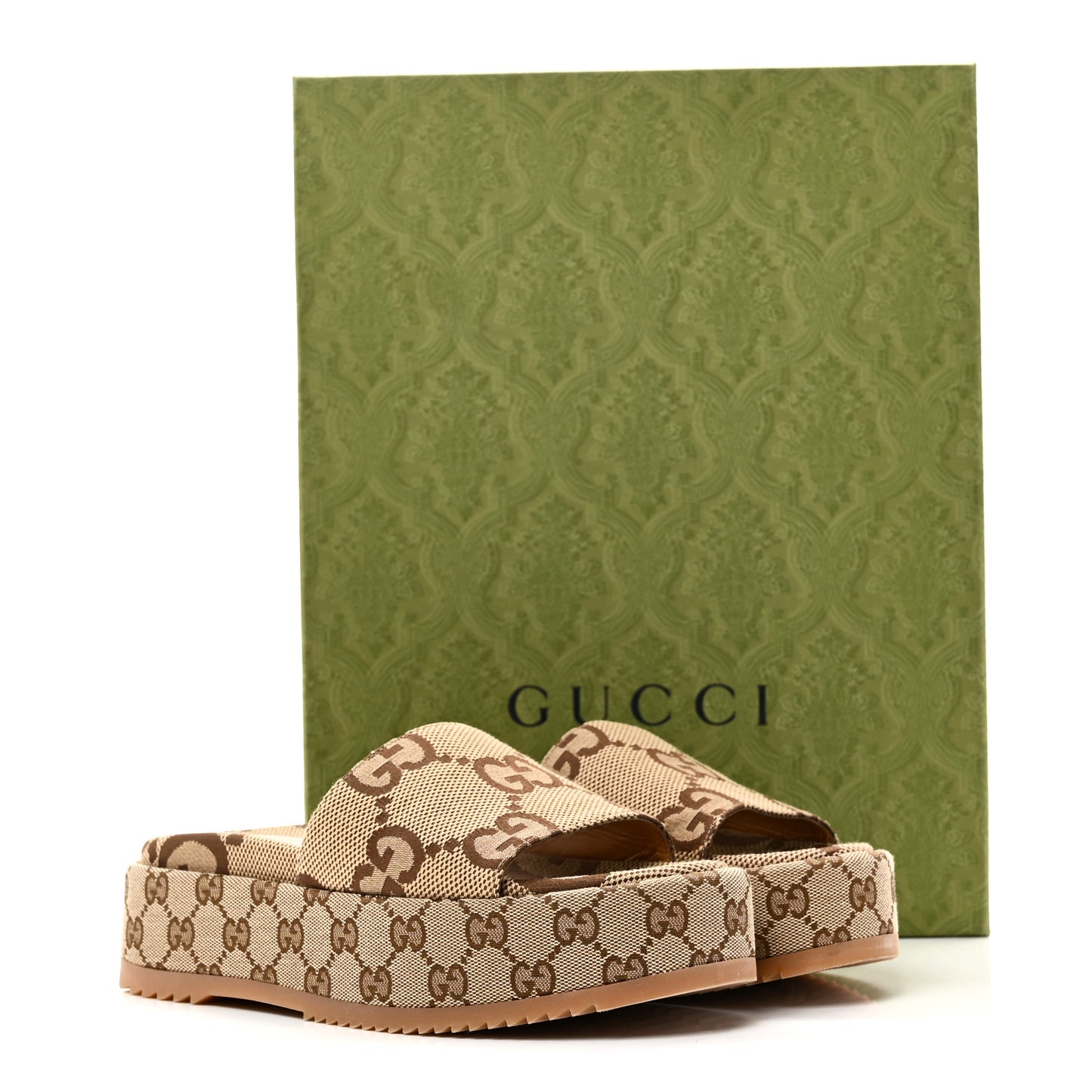 Monogram Maxi GG Angelina Platform 55mm Slide Sandals 37 Camel Ebony