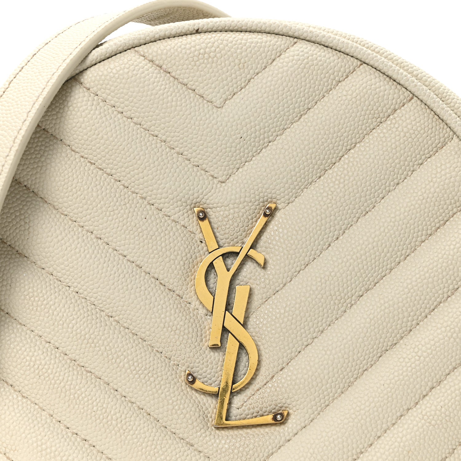 Saint Laurent Grain De Poudre Matelasse Chevron Quilted Round Vinyle Camera Bag Crema Soft 8 of 10