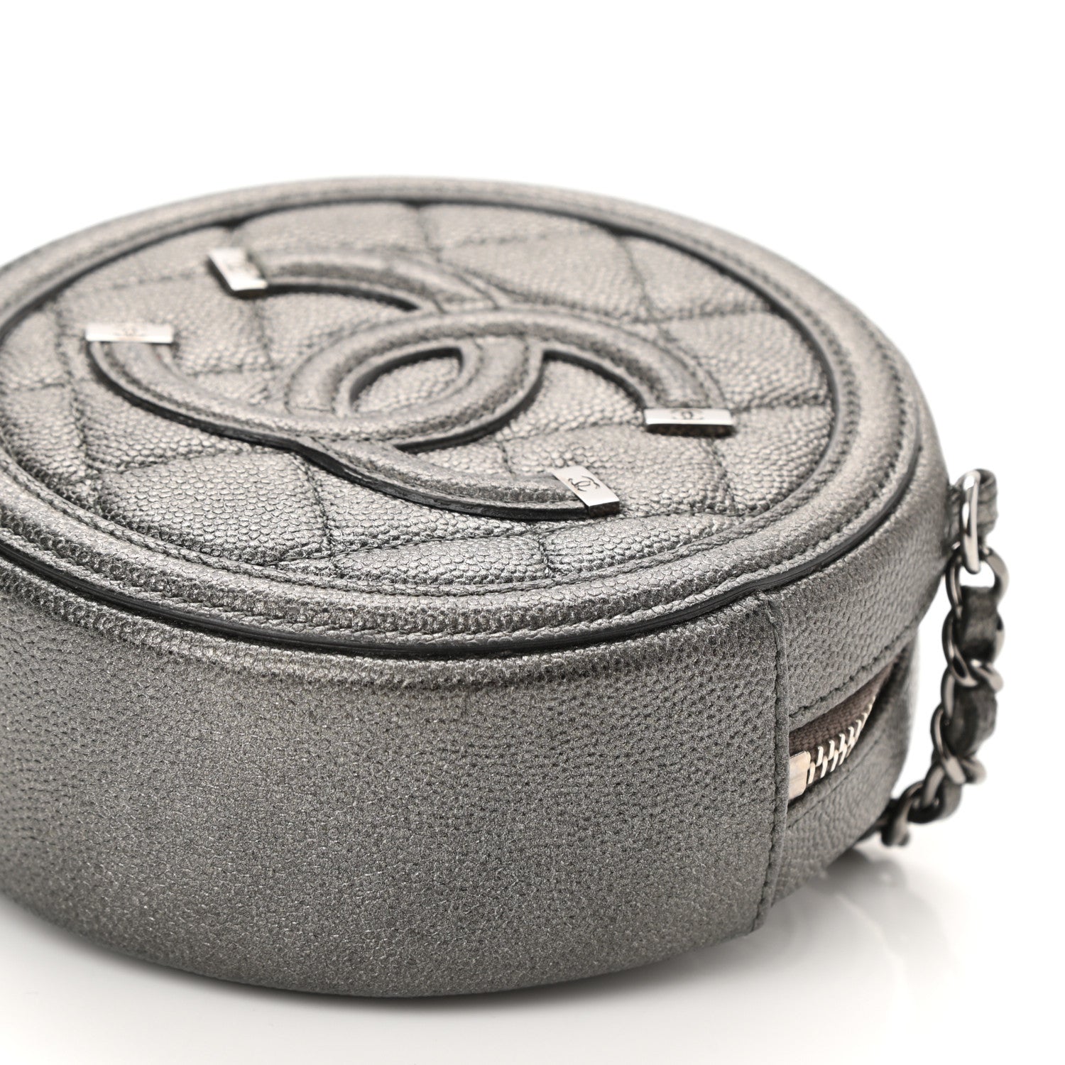 Chanel Metallic Caviar Quilted Round Filigree Crossbody Dark Silver 10 of 10