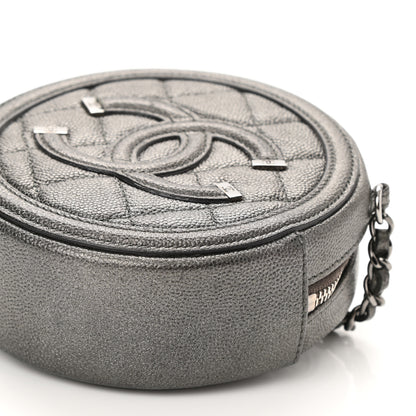 Chanel Metallic Caviar Quilted Round Filigree Crossbody Dark Silver 10 of 10