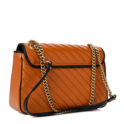 Gucci Azalea Calfskin Matelasse Diagonal Medium Torchon GG Marmont Shoulder Bag Cognac Black 3 of 11