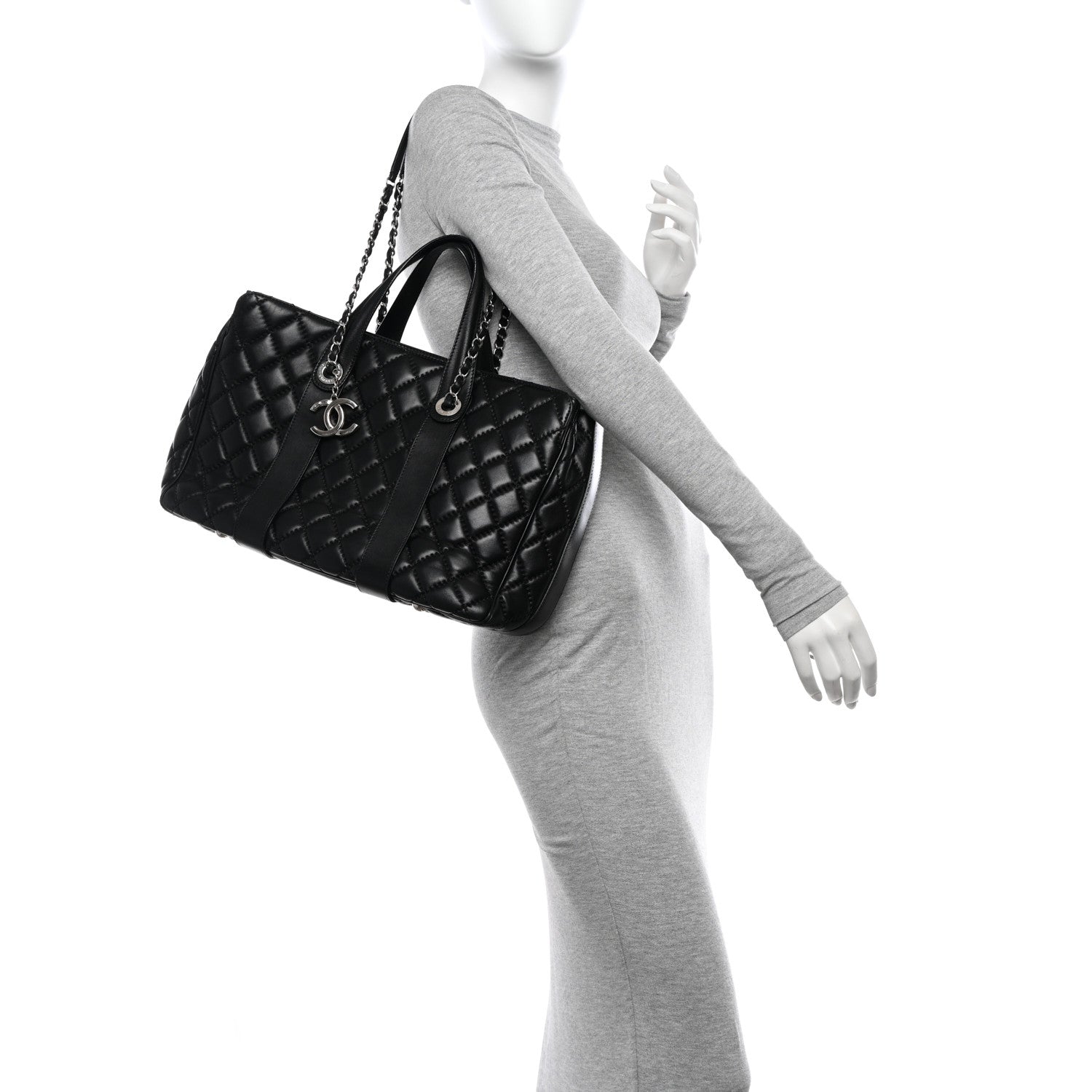 Chanel Lambskin Quilted Large Easy Carry Shopping Tote Black 2 of 16