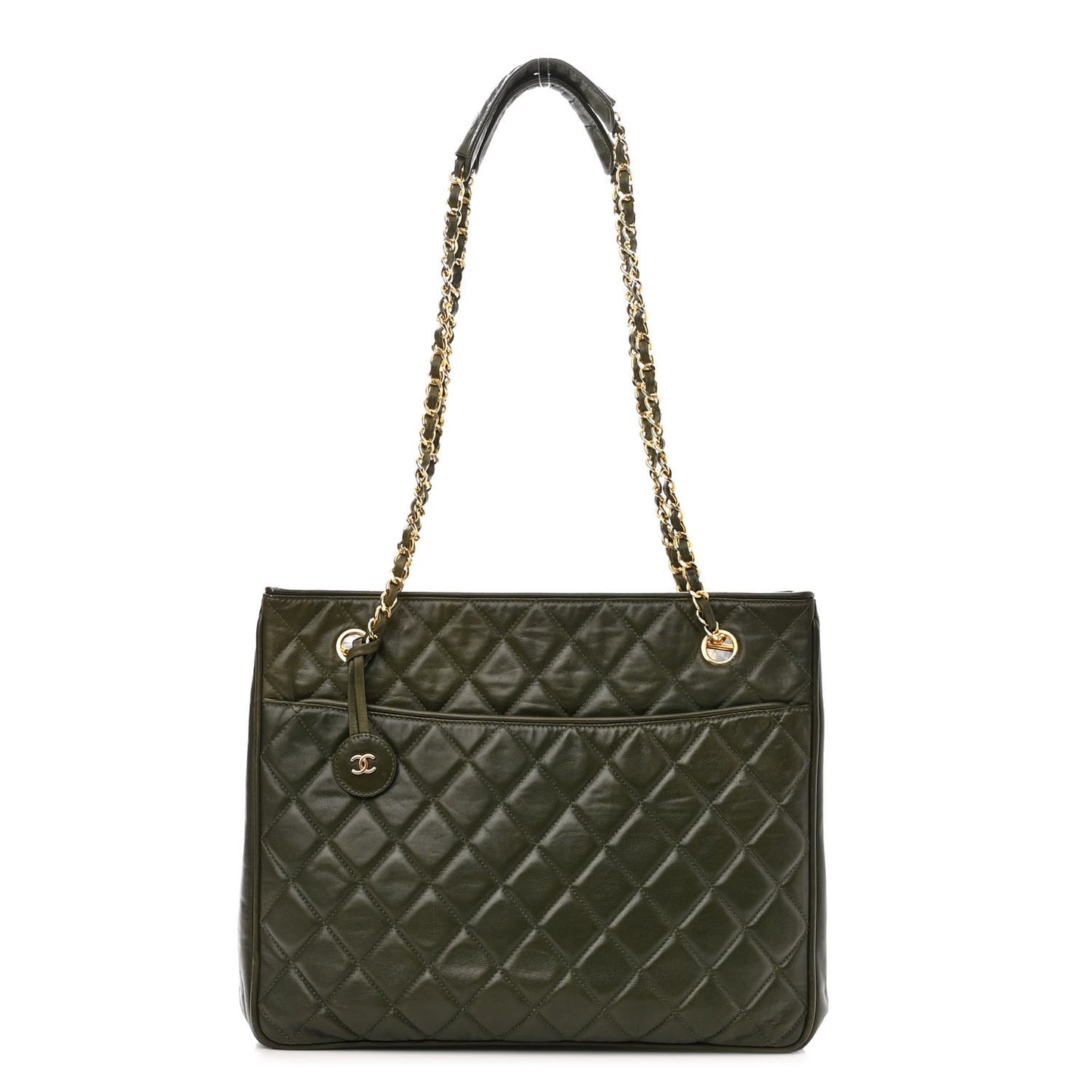 Lambskin Quilted Shopping Tote Green