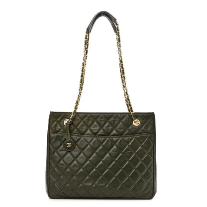 Chanel Lambskin Quilted Shopping Tote Green 1 of 10