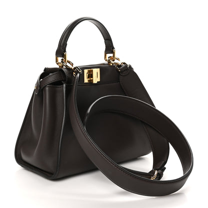 Fendi Vitello Seta Suede FF Mini Peekaboo Iconic Satchel Chocolate Sigaro Marrone 3 of 10