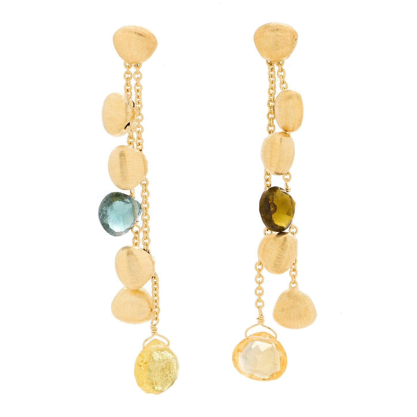 18K Yellow Gold Multi Gemstone Paradise Double Drop Earrings