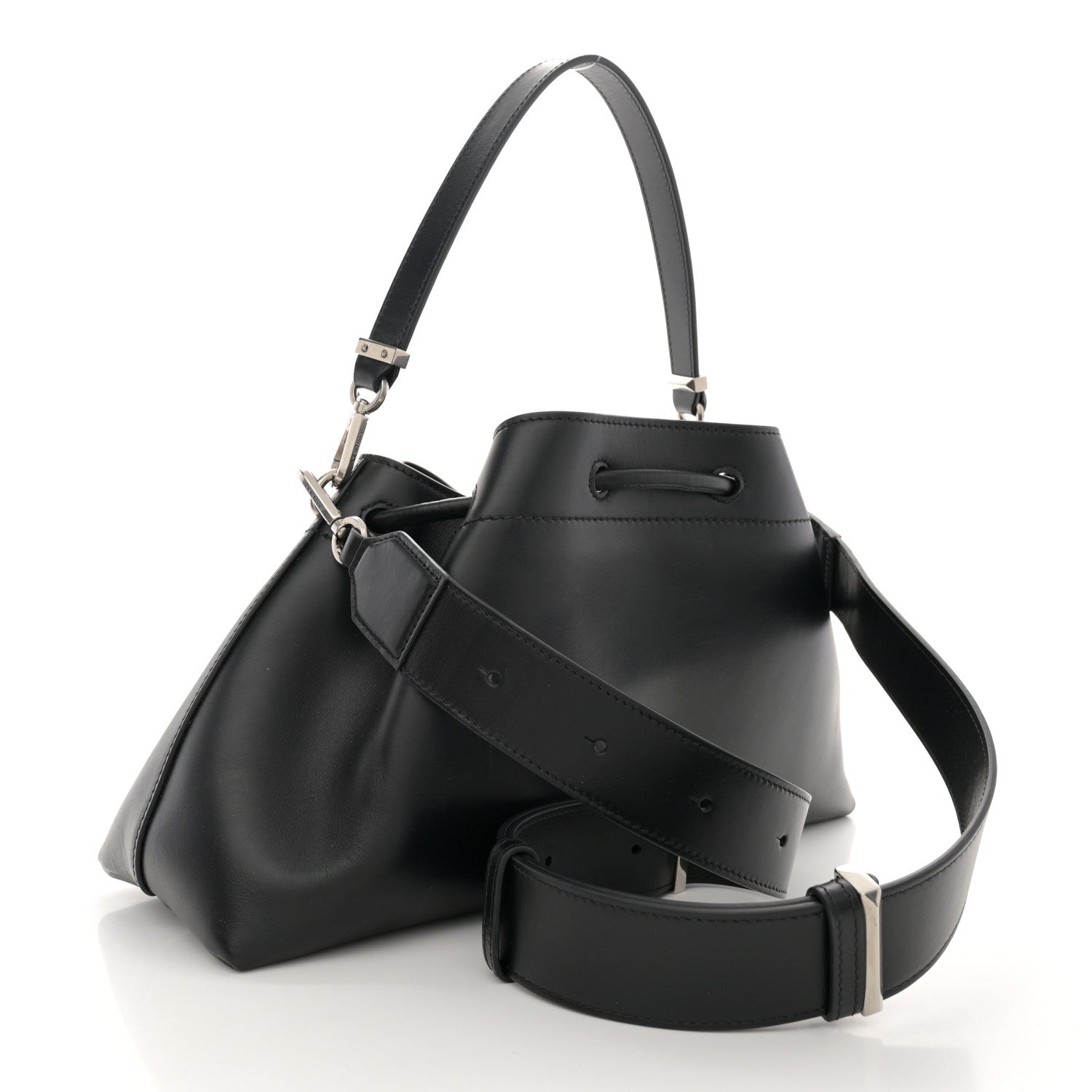 Jimmy Choo Smooth Shiny Calfskin Cinch M Bucket Bag Black 2 of 10