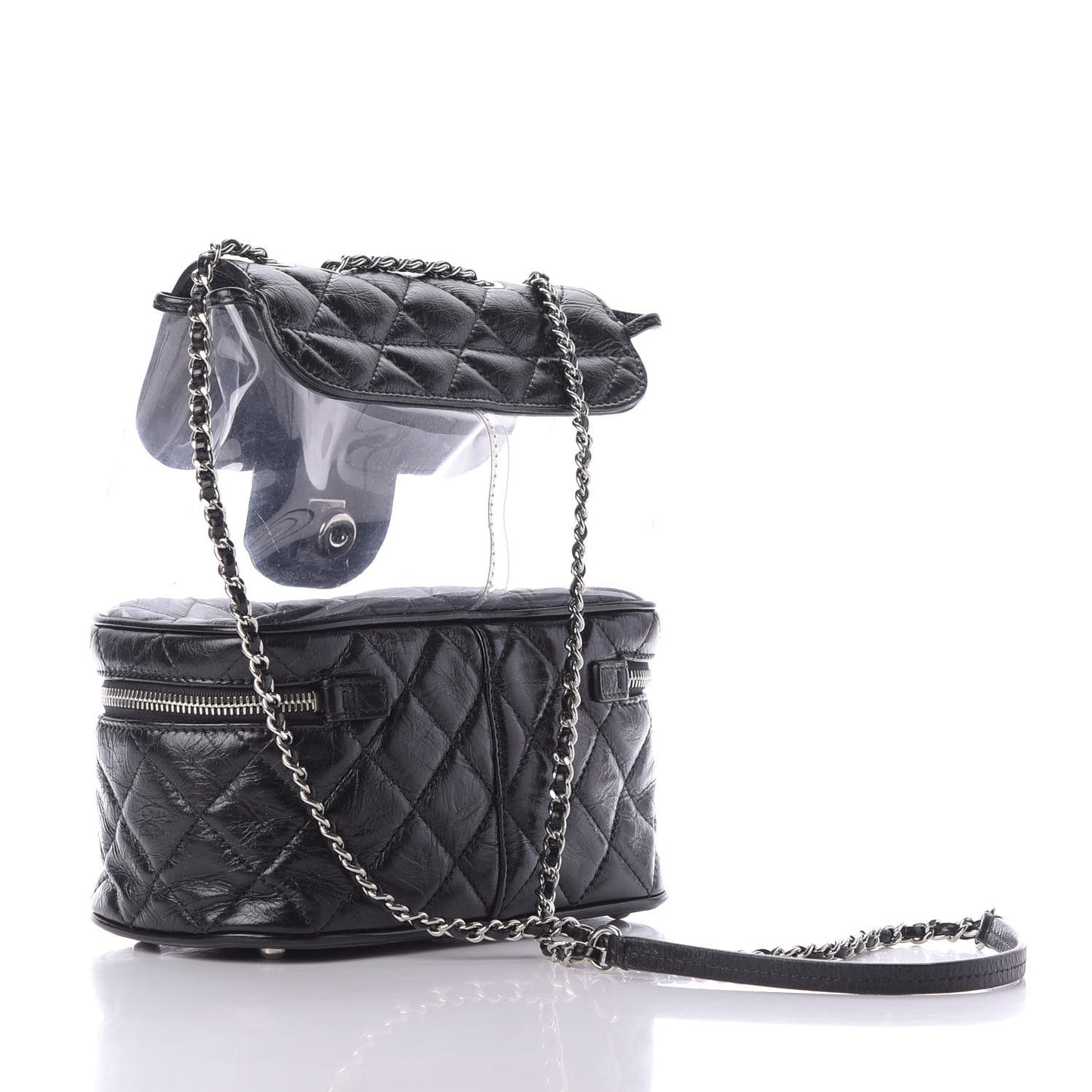 Crumpled Calfskin PVC Quilted Flap Black