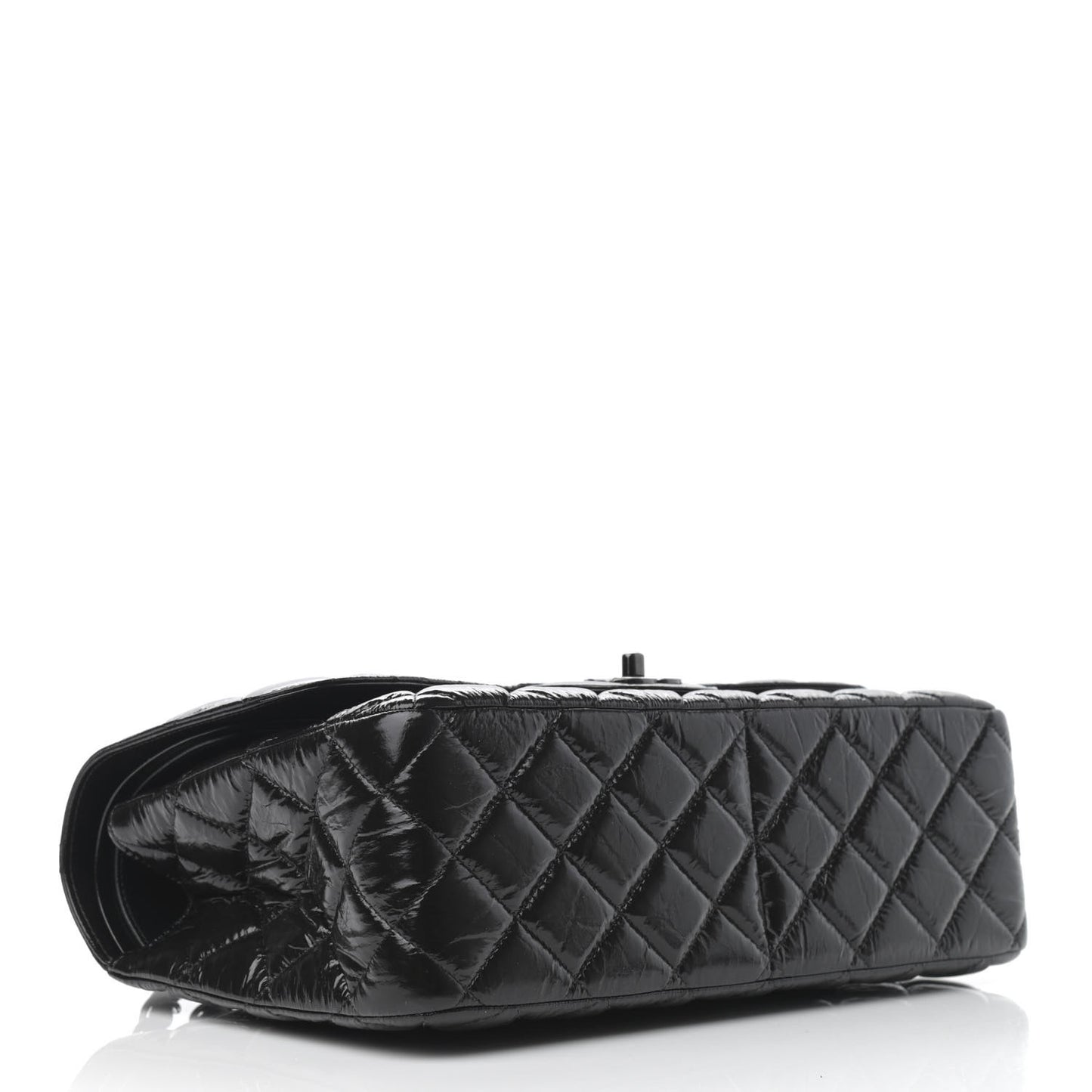 Shiny Distressed Calfskin Quilted Jumbo Double Flap So Black