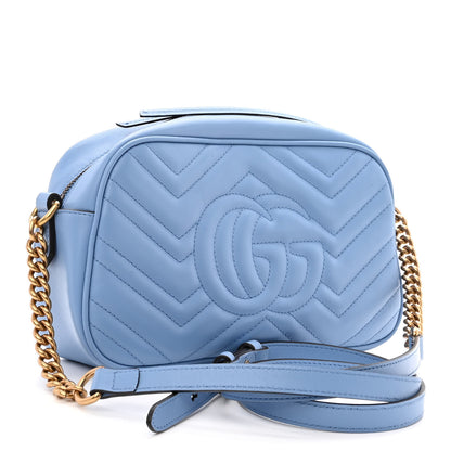 Gucci Calfskin Matelasse Small GG Marmont Chain Shoulder Bag Clear Sky Blue 3 of 10