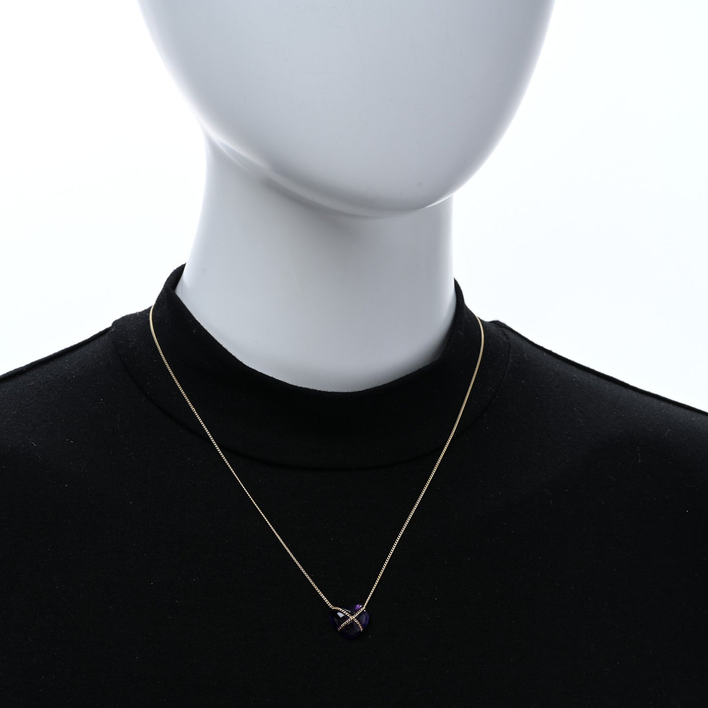 18K Yellow Gold Amethyst Crossover Heart Pendant Necklace