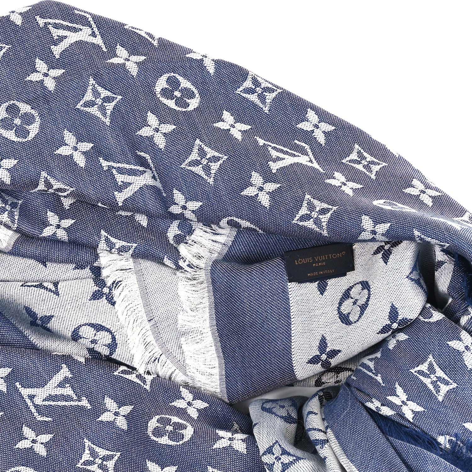 Louis Vuitton Silk Wool Monogram Denim Shawl Blue 3 of 3