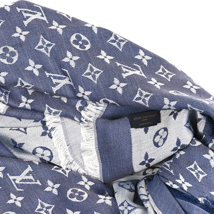 Louis Vuitton Silk Wool Monogram Denim Shawl Blue 3 of 3