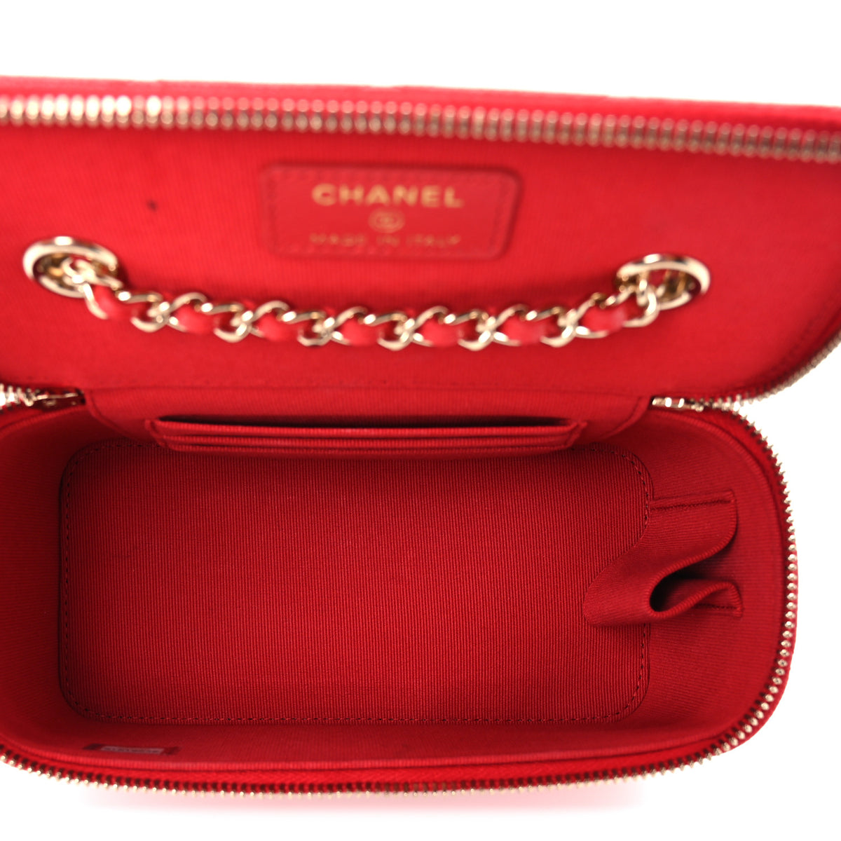 Caviar Quilted Small Vanity Case With Chain Red