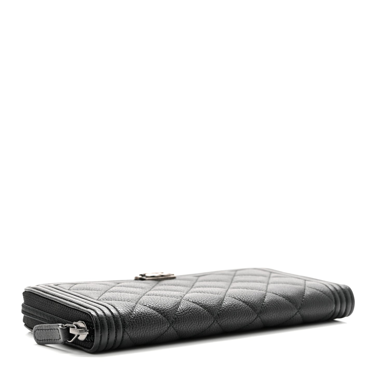 Caviar Quilted Boy Long Zip Around Wallet Black