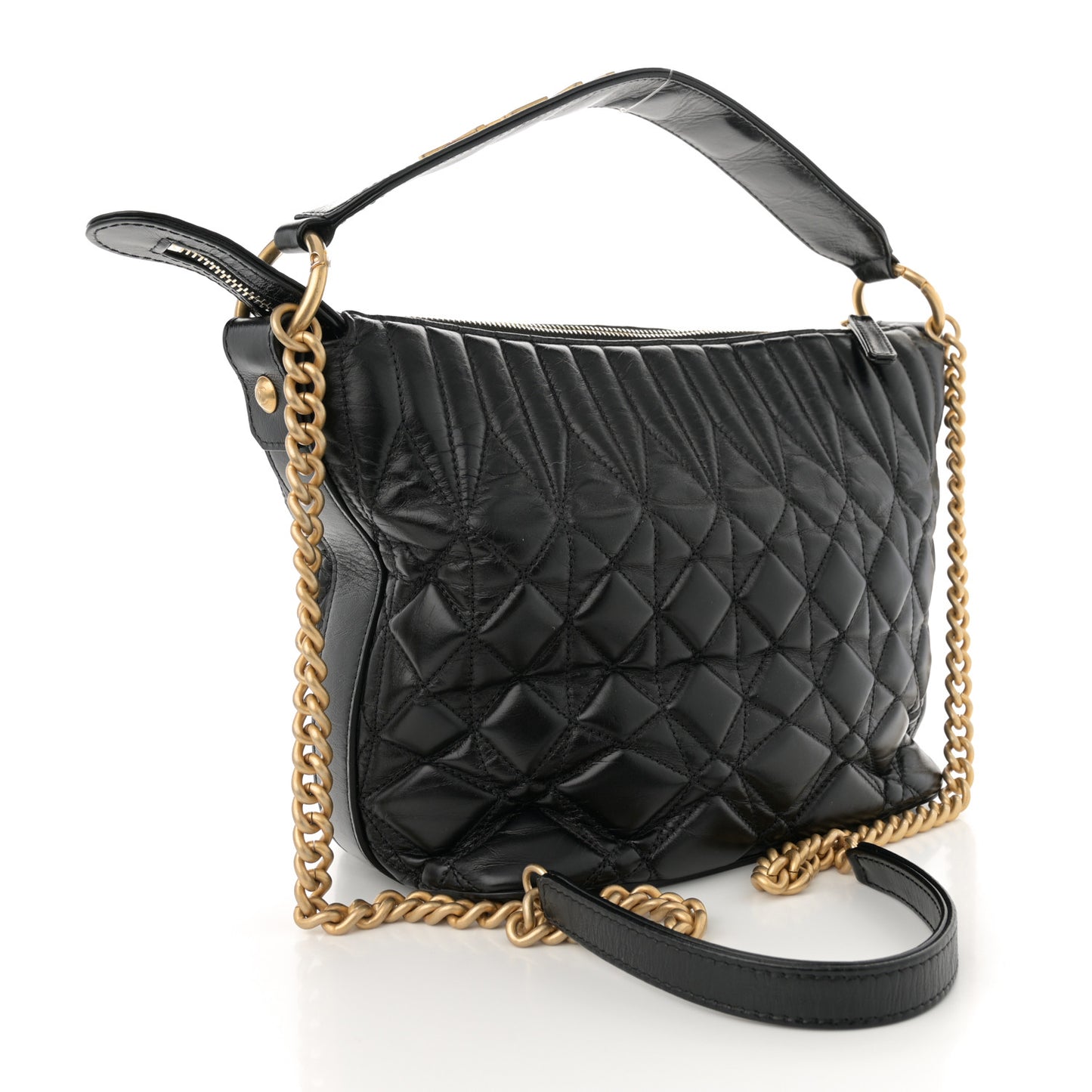 Glazed Calfskin Quilted State Of The Art Hobo Black
