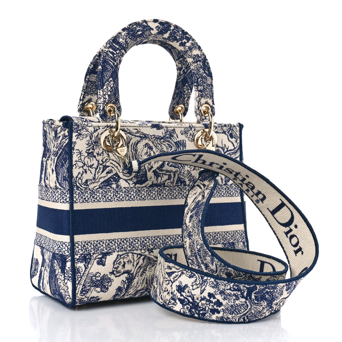 Canvas Toile De Jouy Embroidered Medium Lady D-Lite Navy