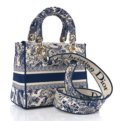 Christian Dior Canvas Toile De Jouy Embroidered Medium Lady D-Lite Navy 3 of 8
