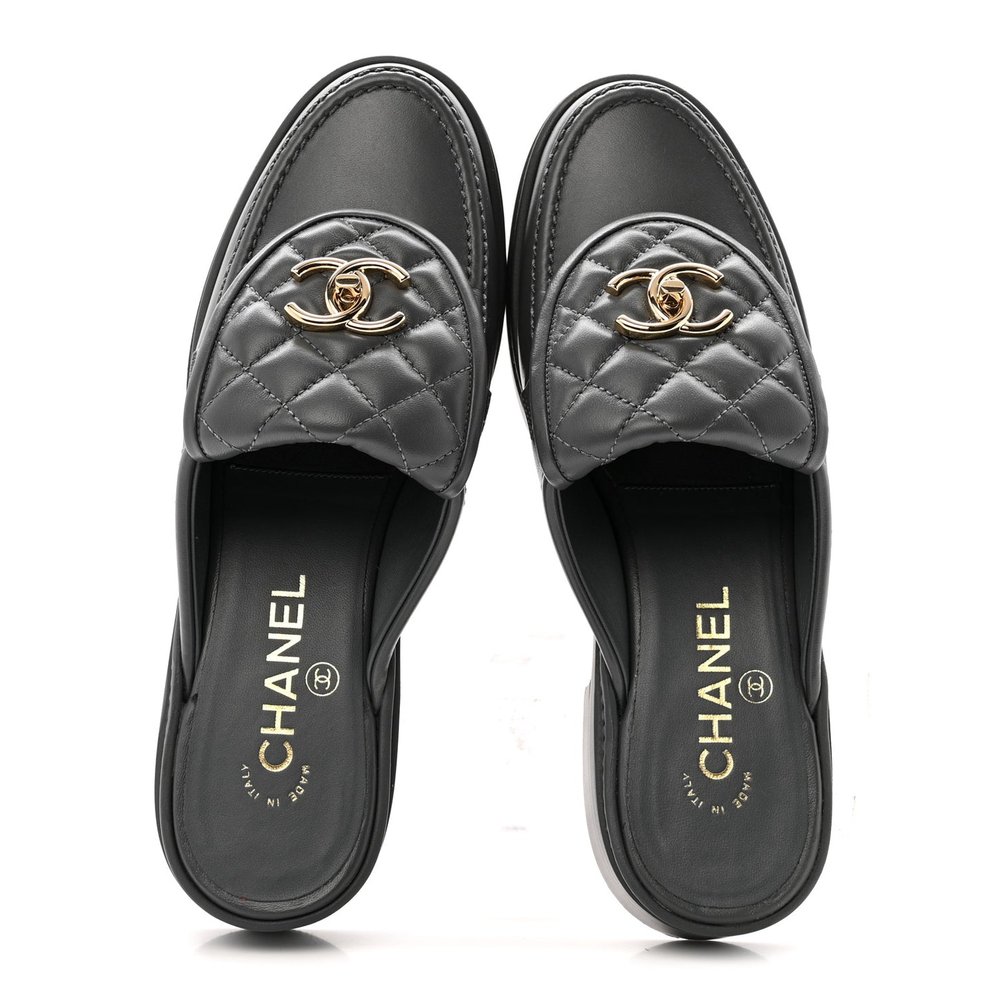 Lambskin Quilted CC Turnlock Mules 37.5 Grey