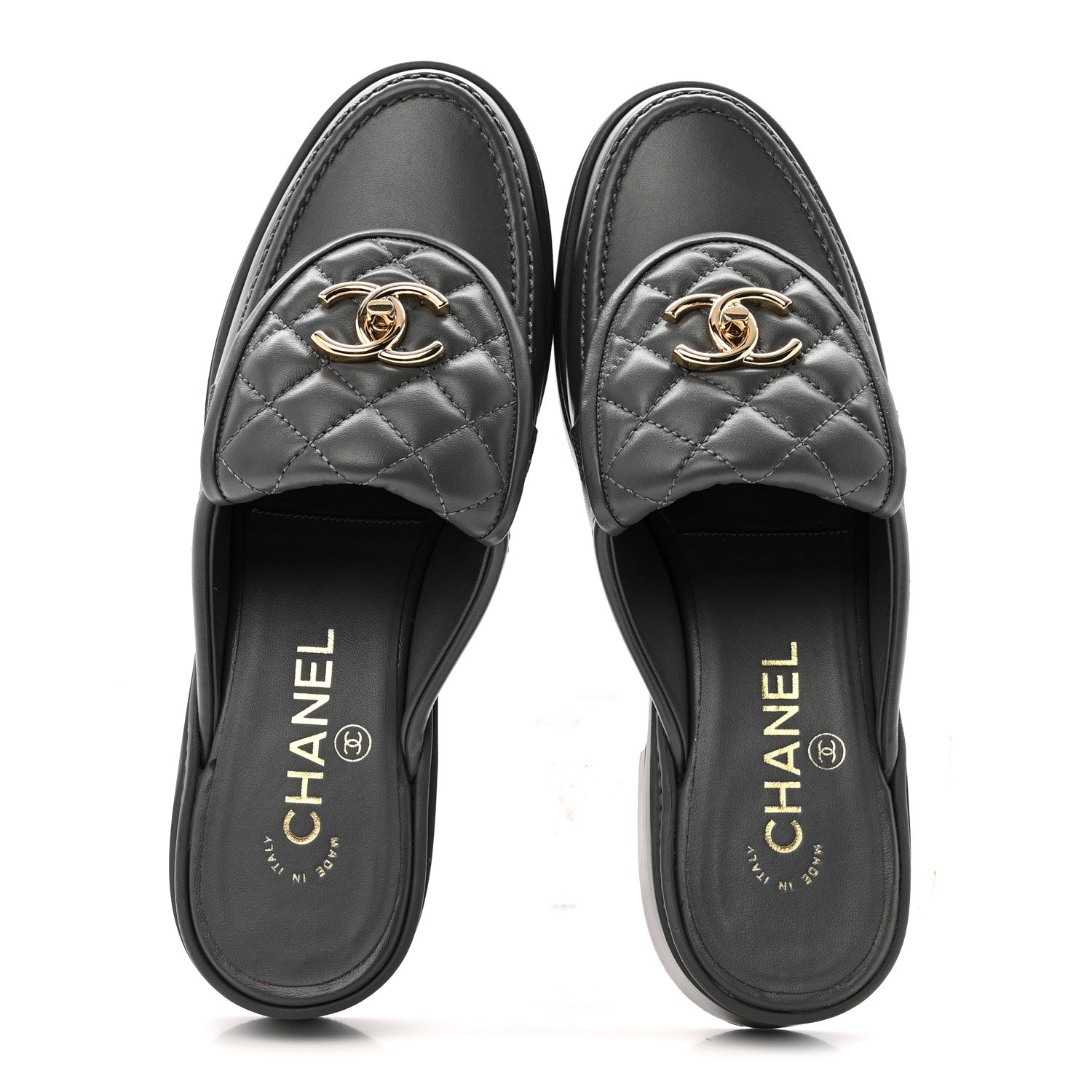 Chanel Lambskin Quilted CC Turnlock Mules 37.5 Grey 2 of 13