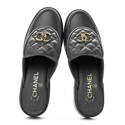 Chanel Lambskin Quilted CC Turnlock Mules 37.5 Grey 2 of 13