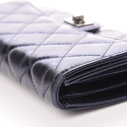 Chanel Metallic Aged Calfskin Quilted Reissue Long Flap Wallet Dark Navy Blue 10 of 14
