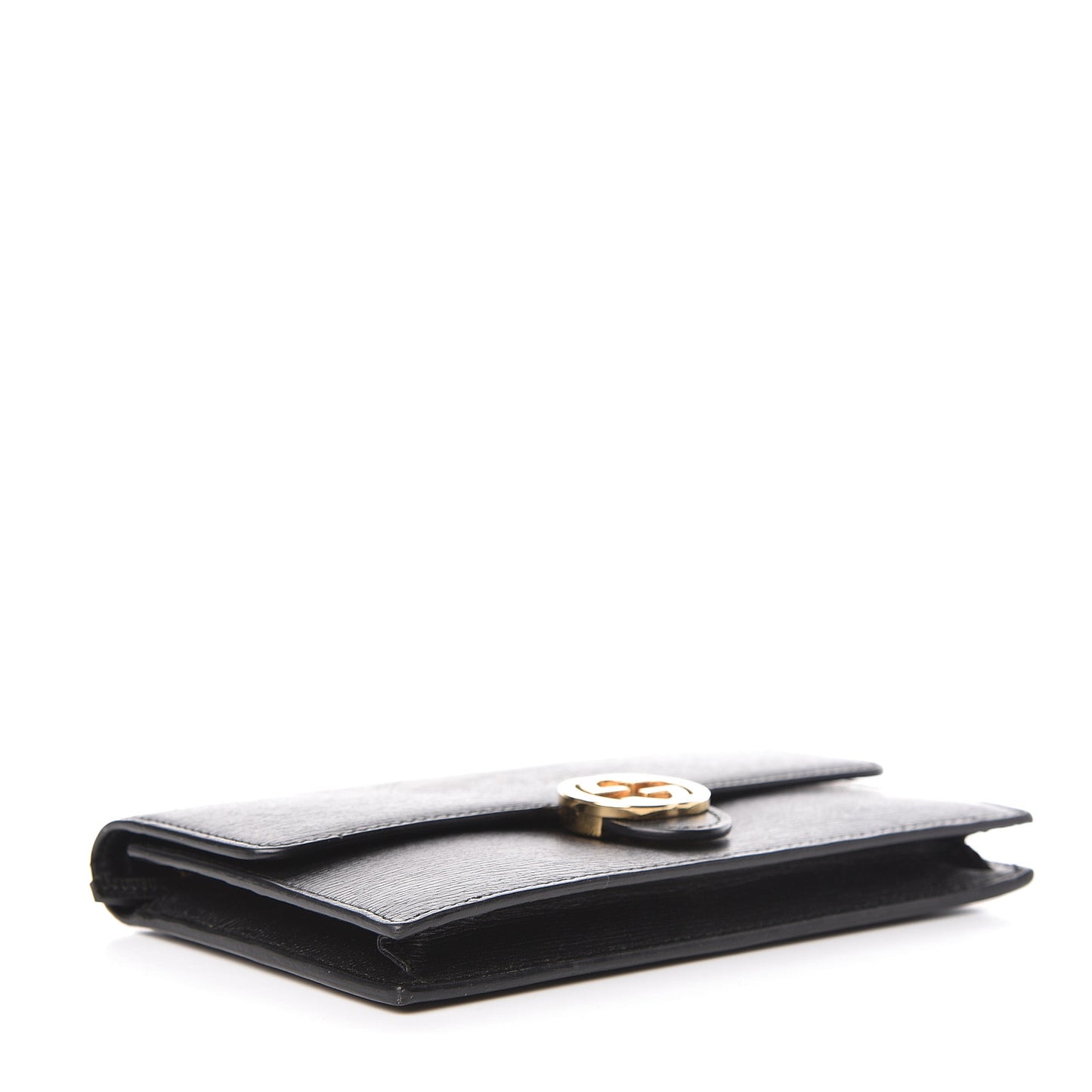 Textured Calfskin Icon Chain Wallet Black
