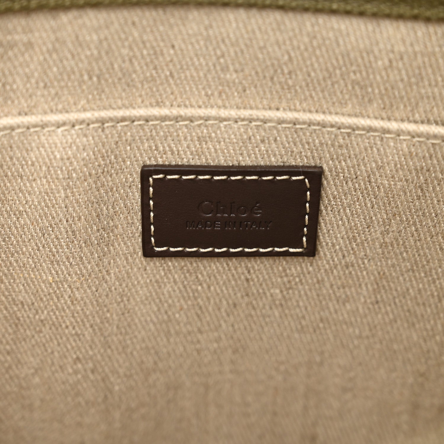 Chloe Linen Calfskin Medium Woody Tote Warm Green 7 of 9