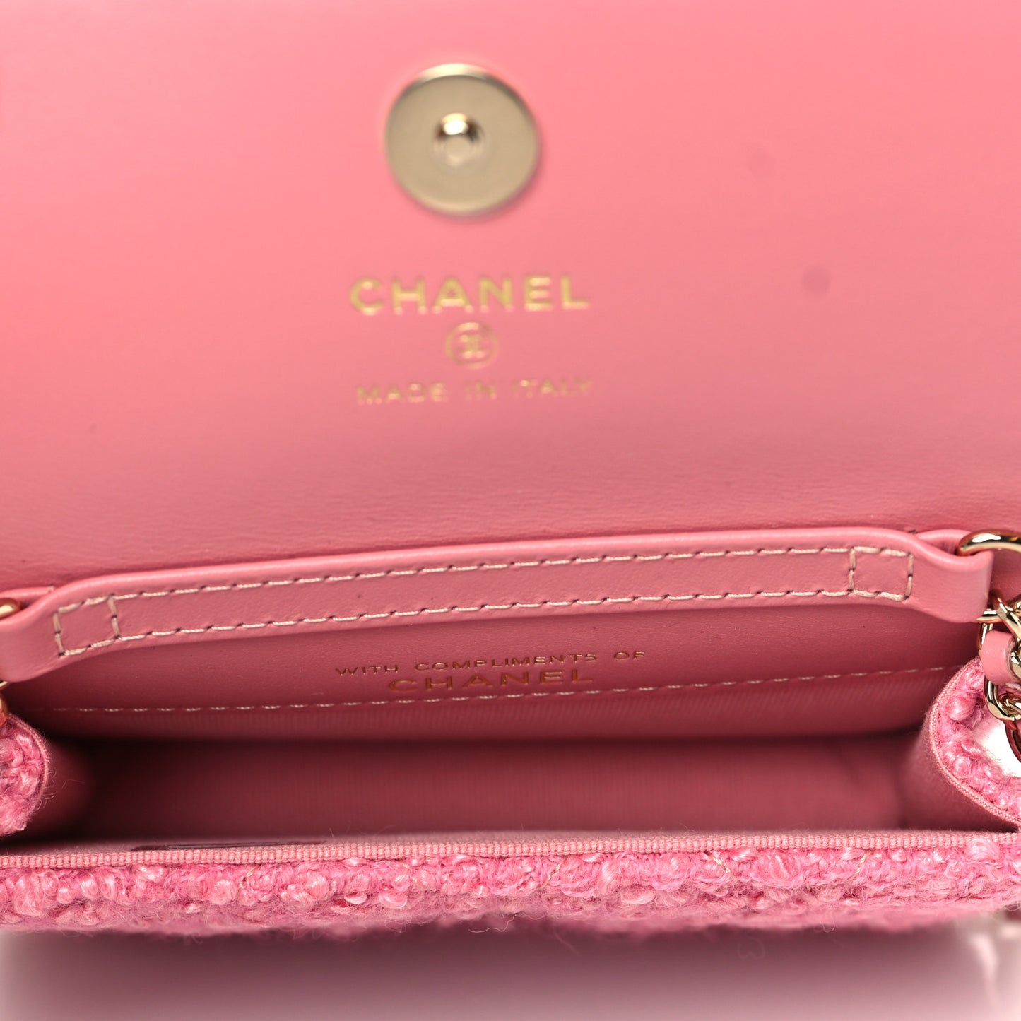 Tweed Quilted Flap Chain Waist Bag Pink