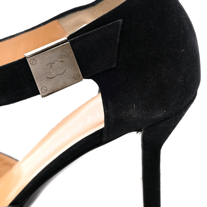 Chanel Suede CC Ankle Strap Pumps 37 Black 11 of 13