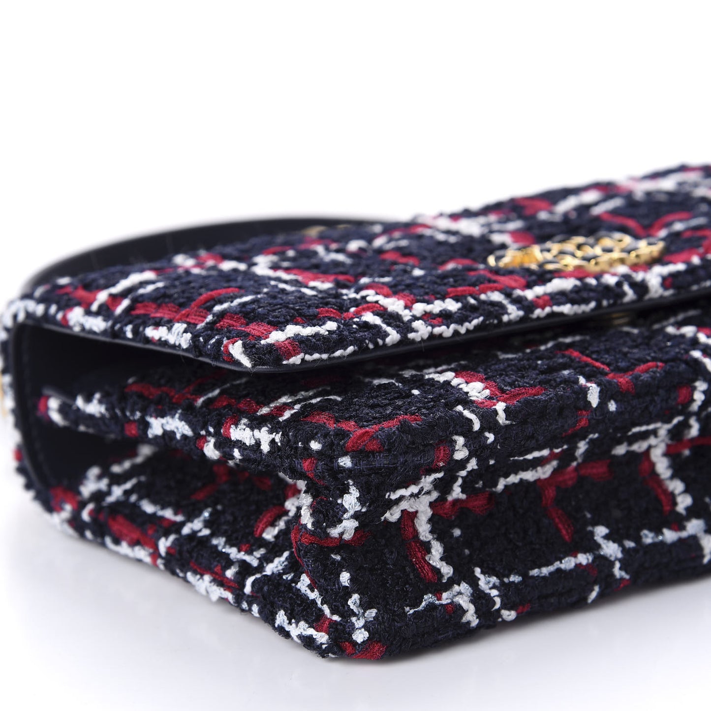Wool Tweed Lambskin Quilted 19 Wallet On Chain WOC and Coin Purse Blue White Red
