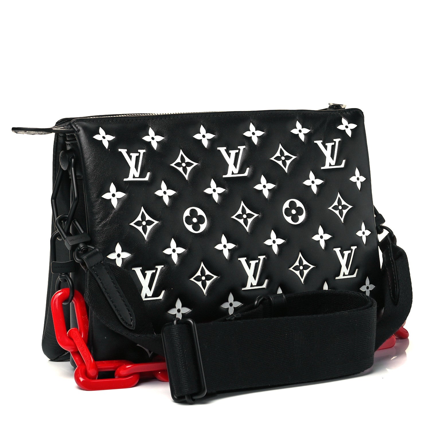 Louis Vuitton Lambskin Embossed Monogram Coussin PM Black White 3 of 8