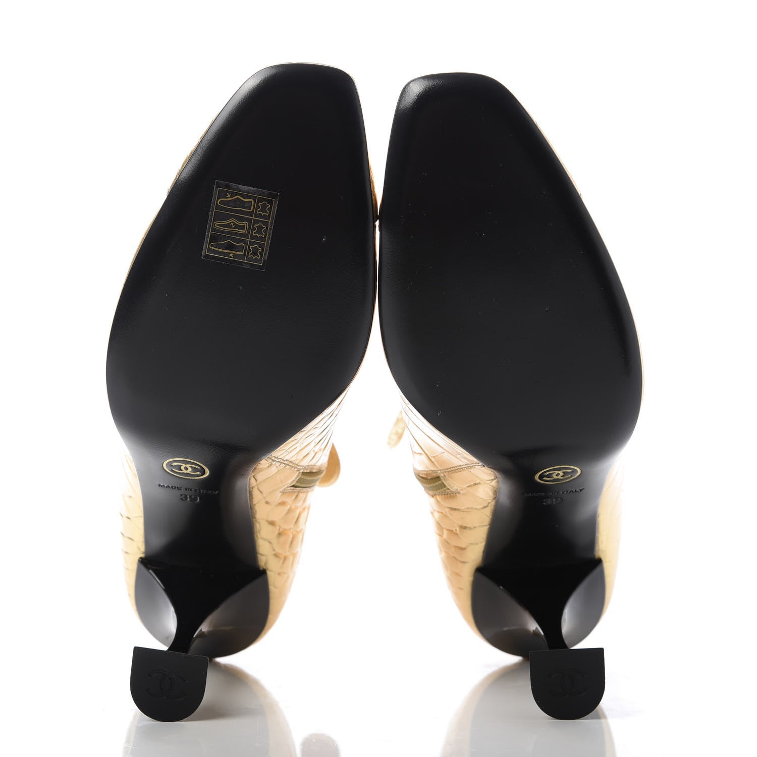 Chanel Calfskin Crocodile Embossed Cap Toe Ankle Boots 39 Gold 5 of 10