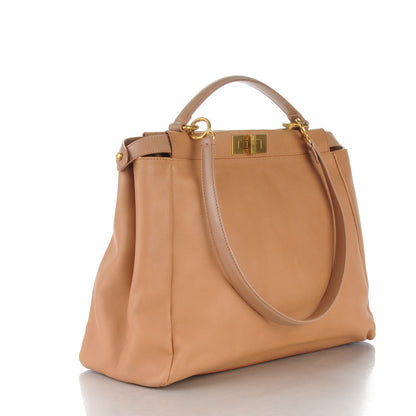 Fendi Vitello Saddle Large Peekaboo Iconic Satchel Beige 3 of 10