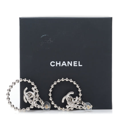 Chanel Metal Beaded CC Hoop Earrings Silver 5 of 5