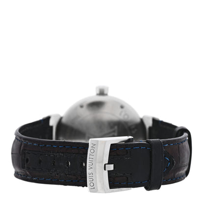 Louis Vuitton Stainless Steel Alligator 39mm Tambour GMT Automatic Watch Blue 3 of 4