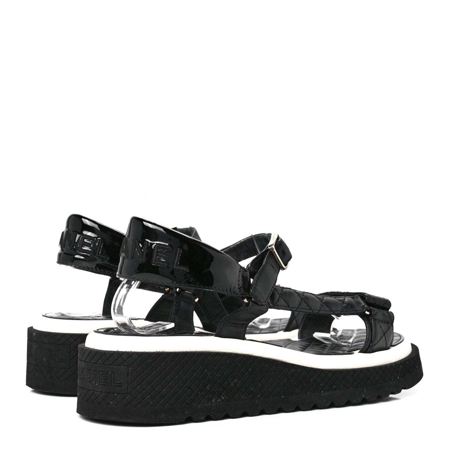 Lambskin Logo Platform Sandals 40 Black White