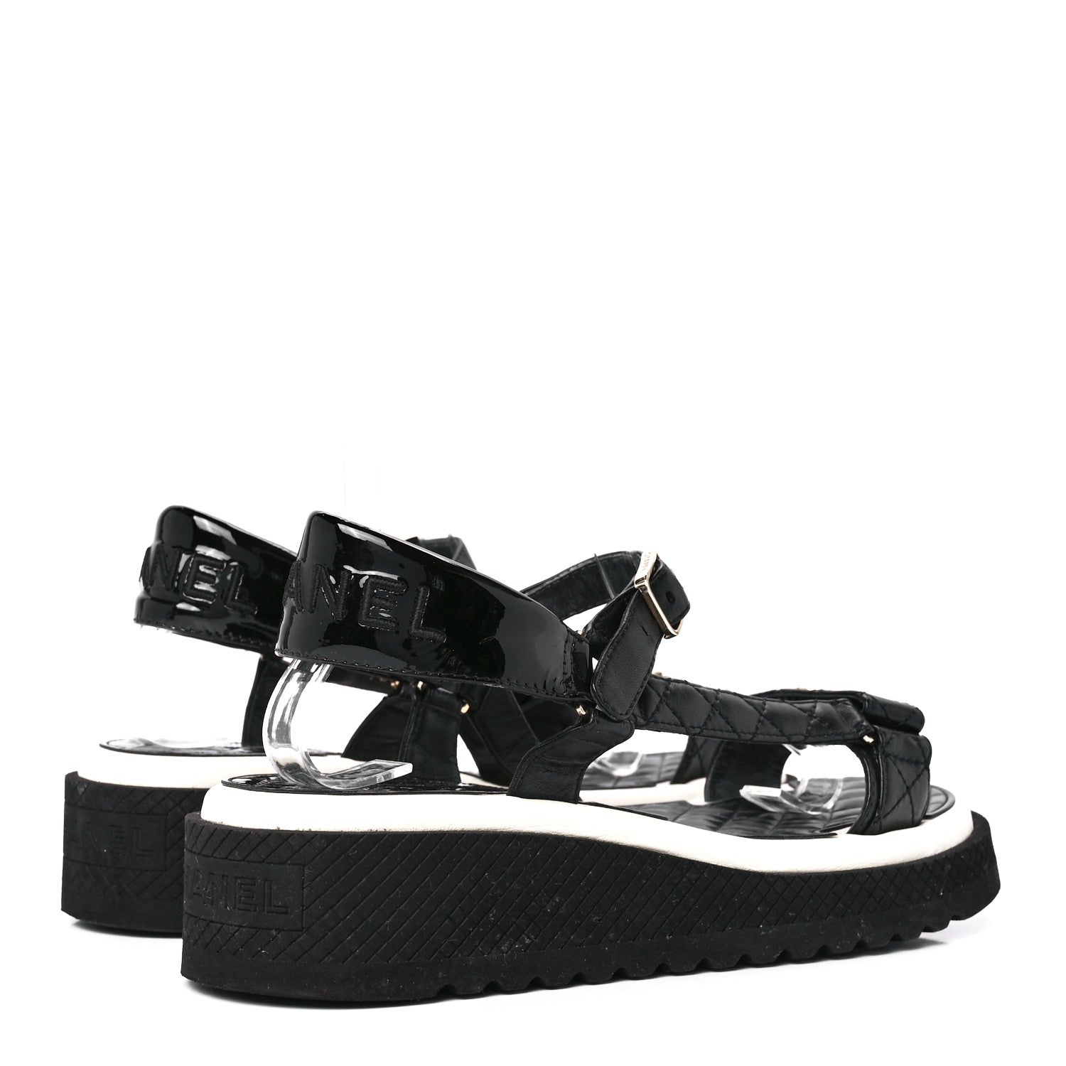 Chanel Lambskin Logo Platform Sandals 40 Black White 4 of 9