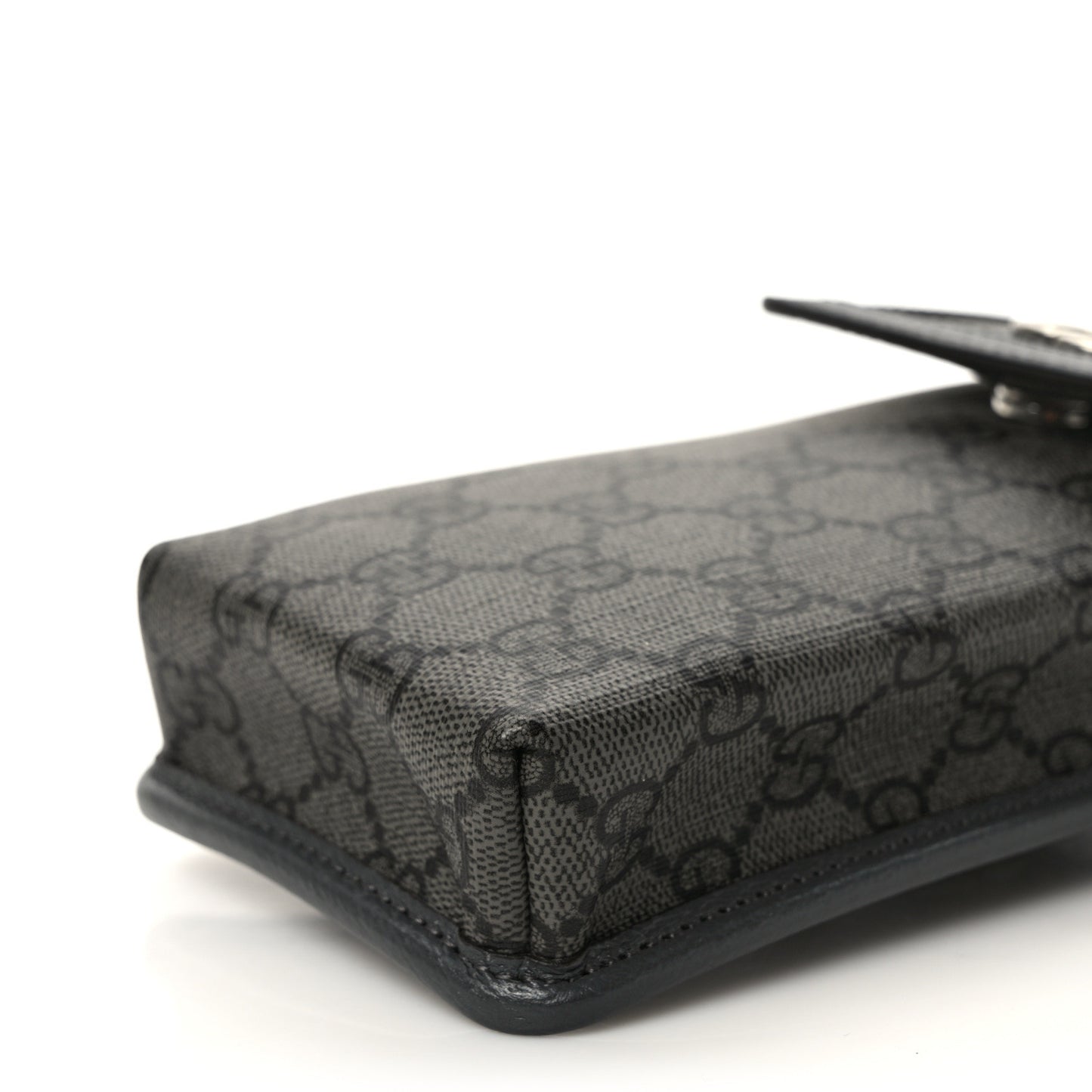 GG Supreme Monogram Textured Dollar Calfskin Phone Crossbody Bag Grey Black Graphite Grey