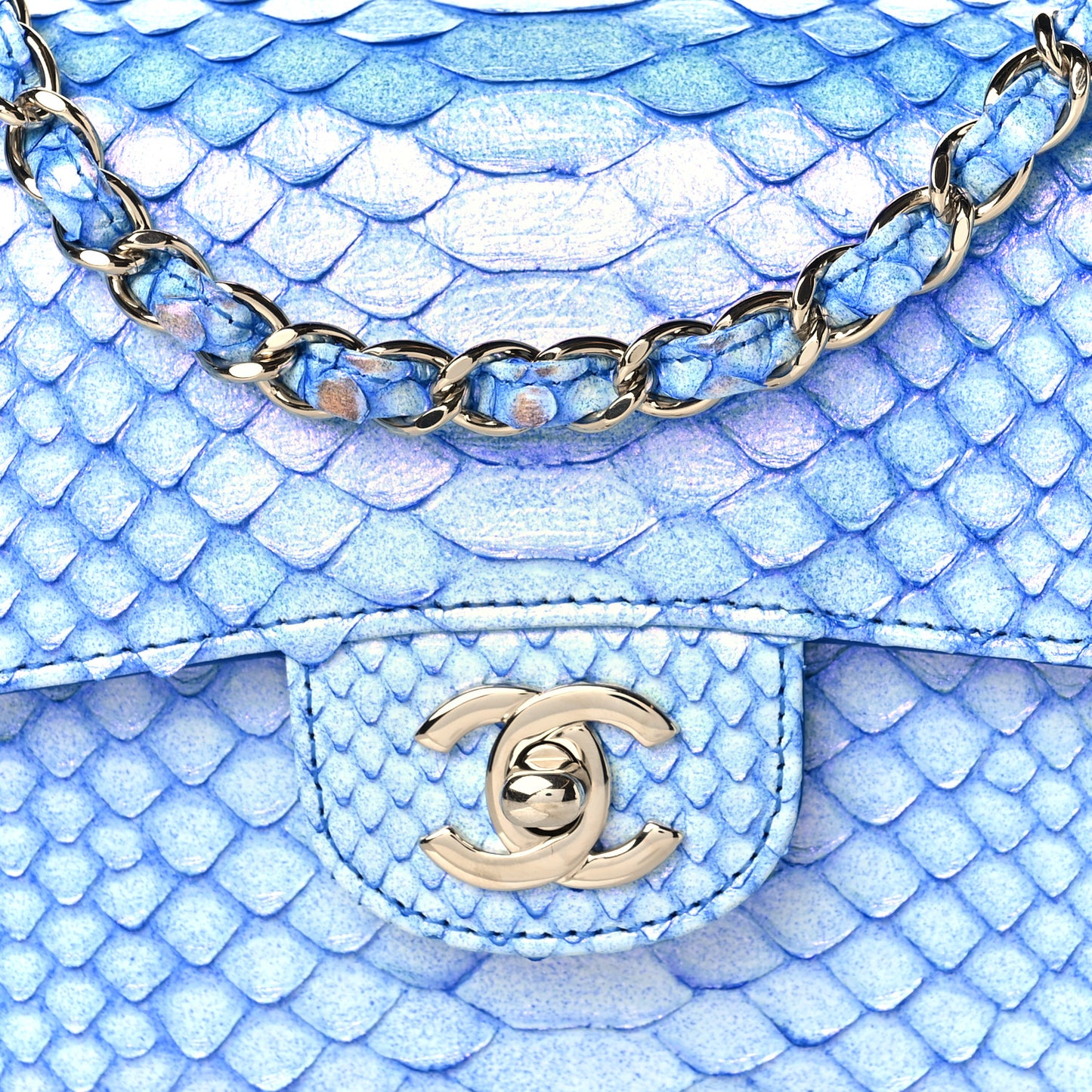 Iridescent Python Mini Rectangular Flap Blue