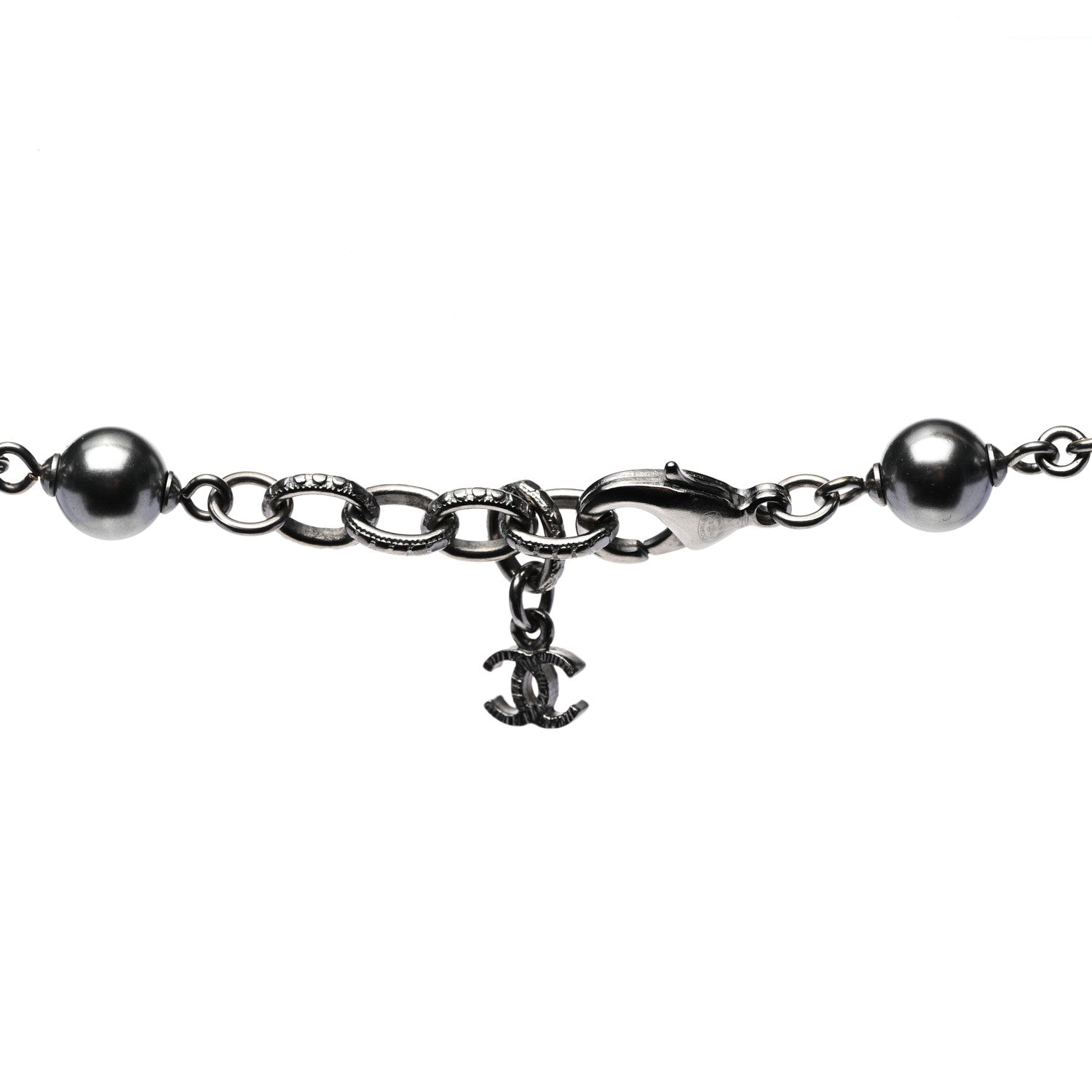 Chanel Ruthenium Pearl Beaded CC Long Necklace Black 5 of 7