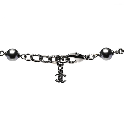 Chanel Ruthenium Pearl Beaded CC Long Necklace Black 5 of 7