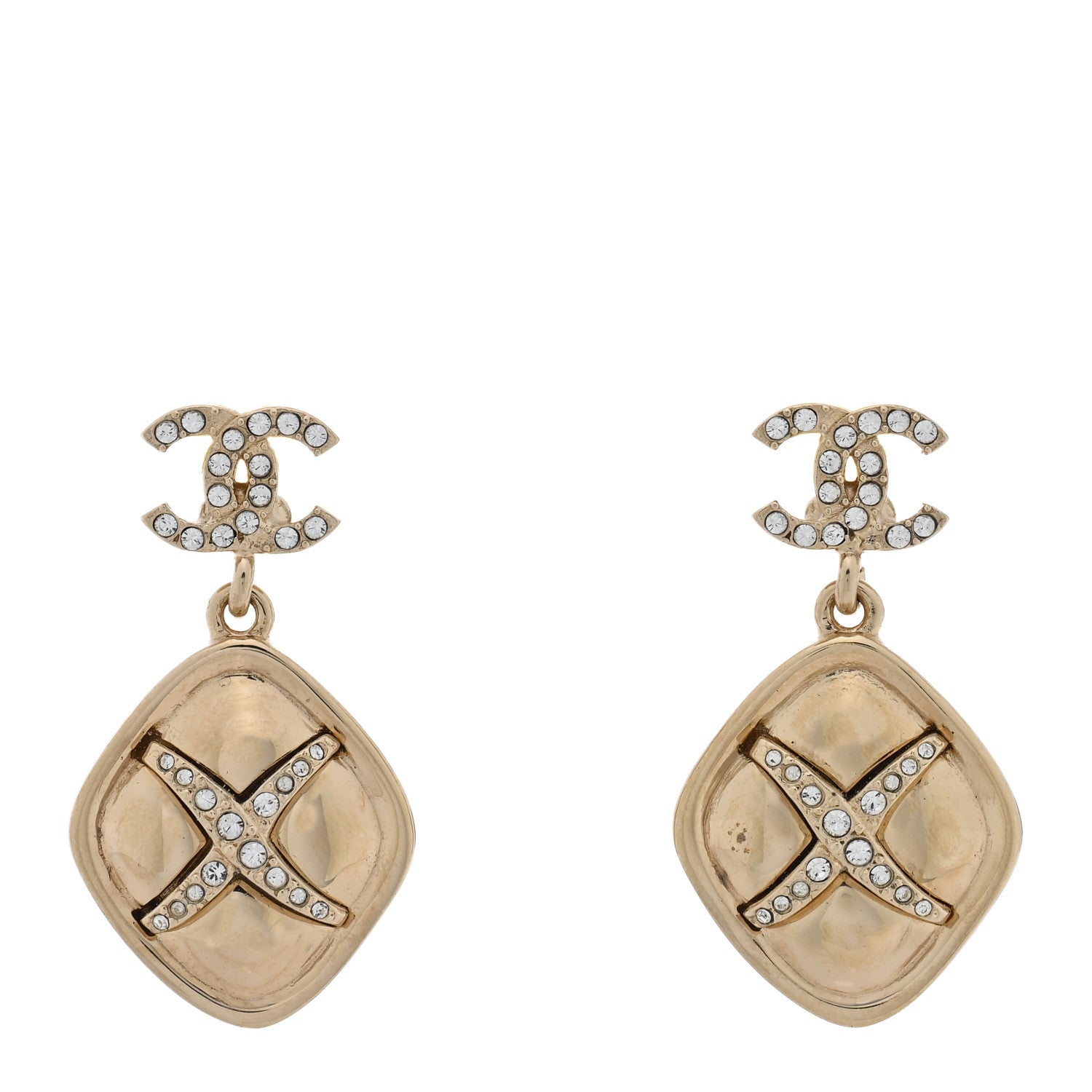 Chanel Crystal CC Drop Earrings Gold 1 of 4