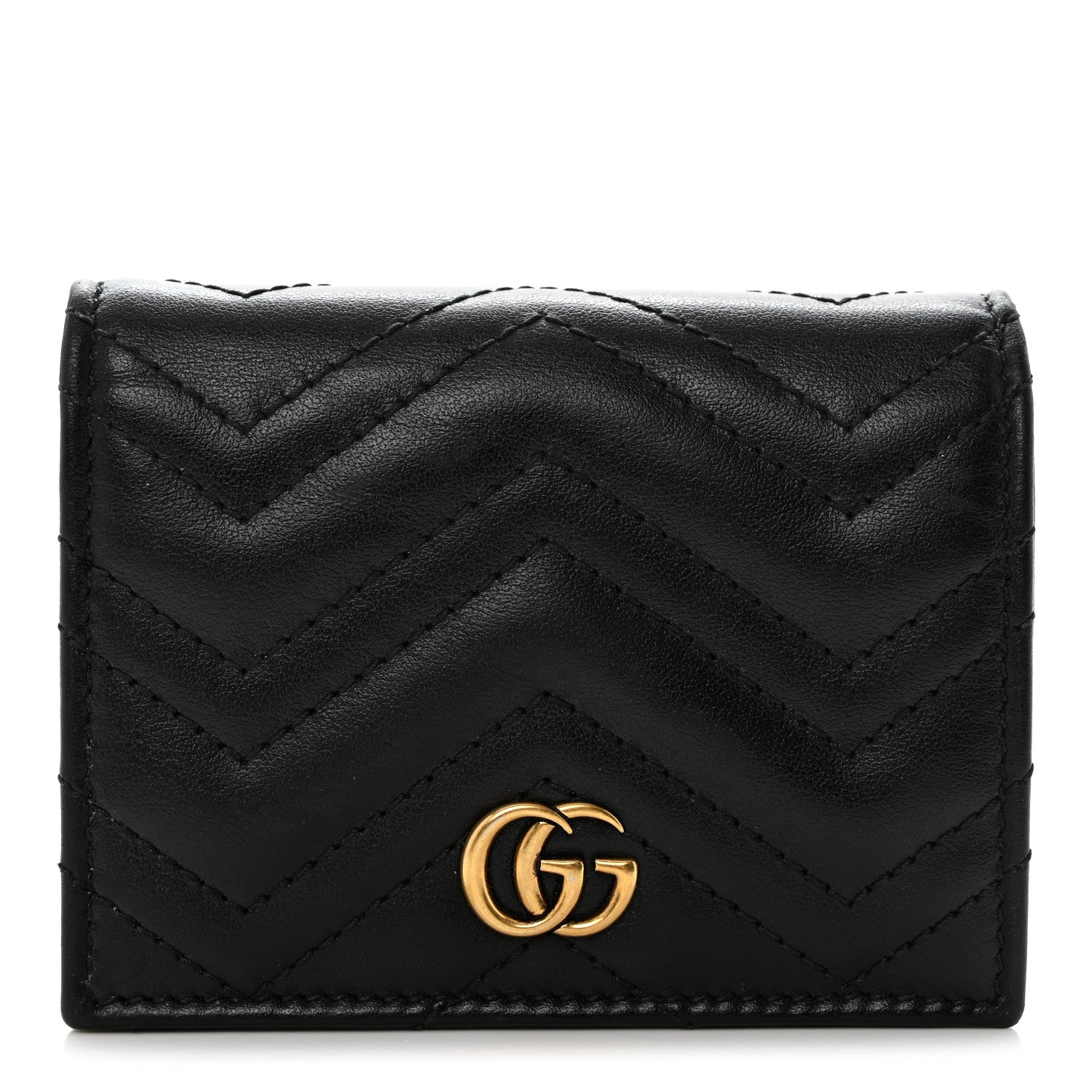 Gucci Calfskin Matelasse GG Marmont Card Case Wallet Black 1 of 8