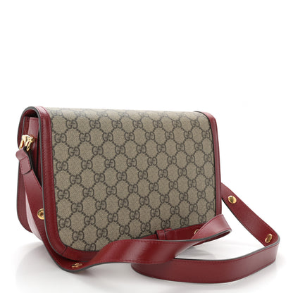 Gucci GG Supreme Monogram Azalea Calfskin Horsebit 1955 Shoulder Bag Beige Ebony New Cherry Red 3 of 10