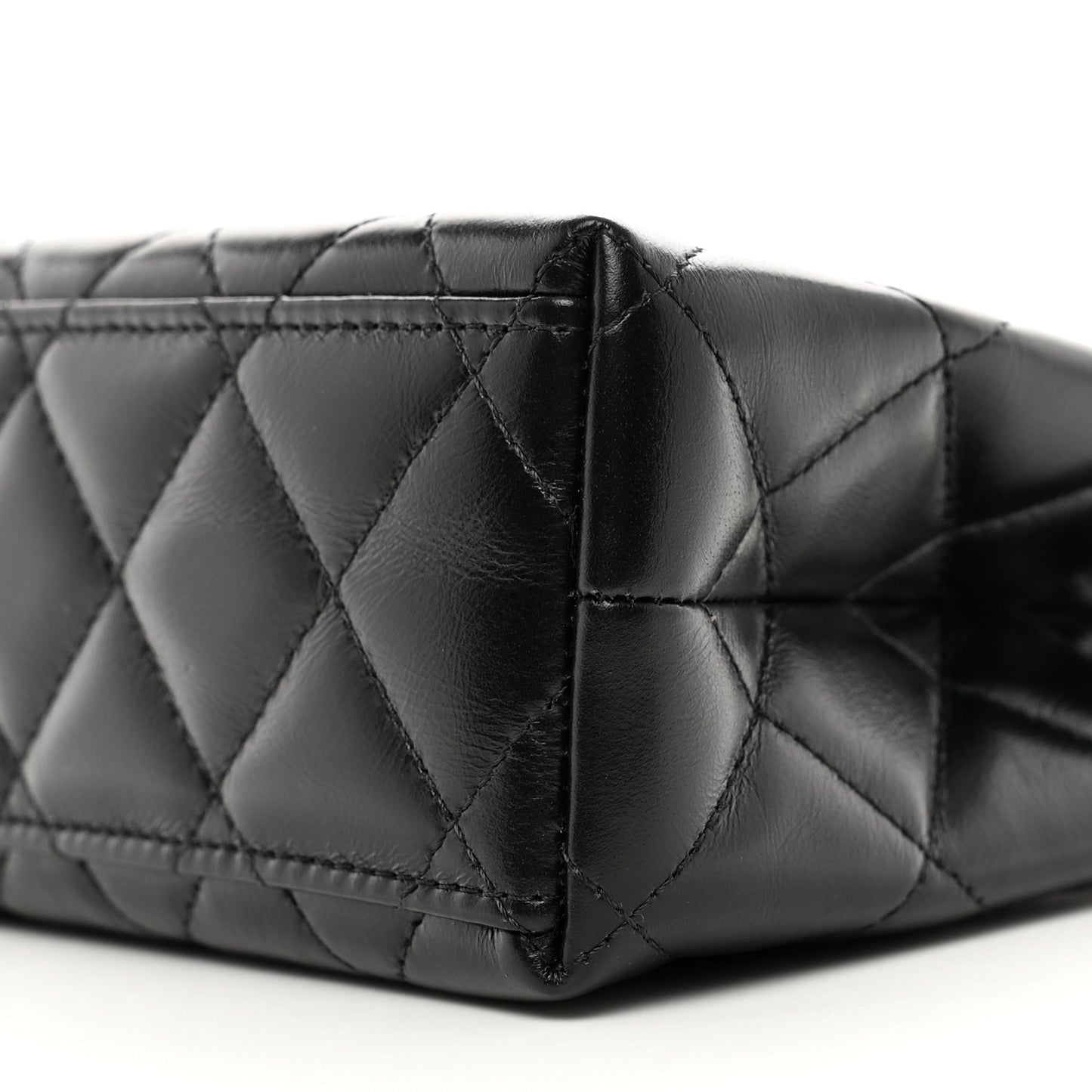 Shiny Aged Calfskin Quilted Nano Kelly Shopper Black