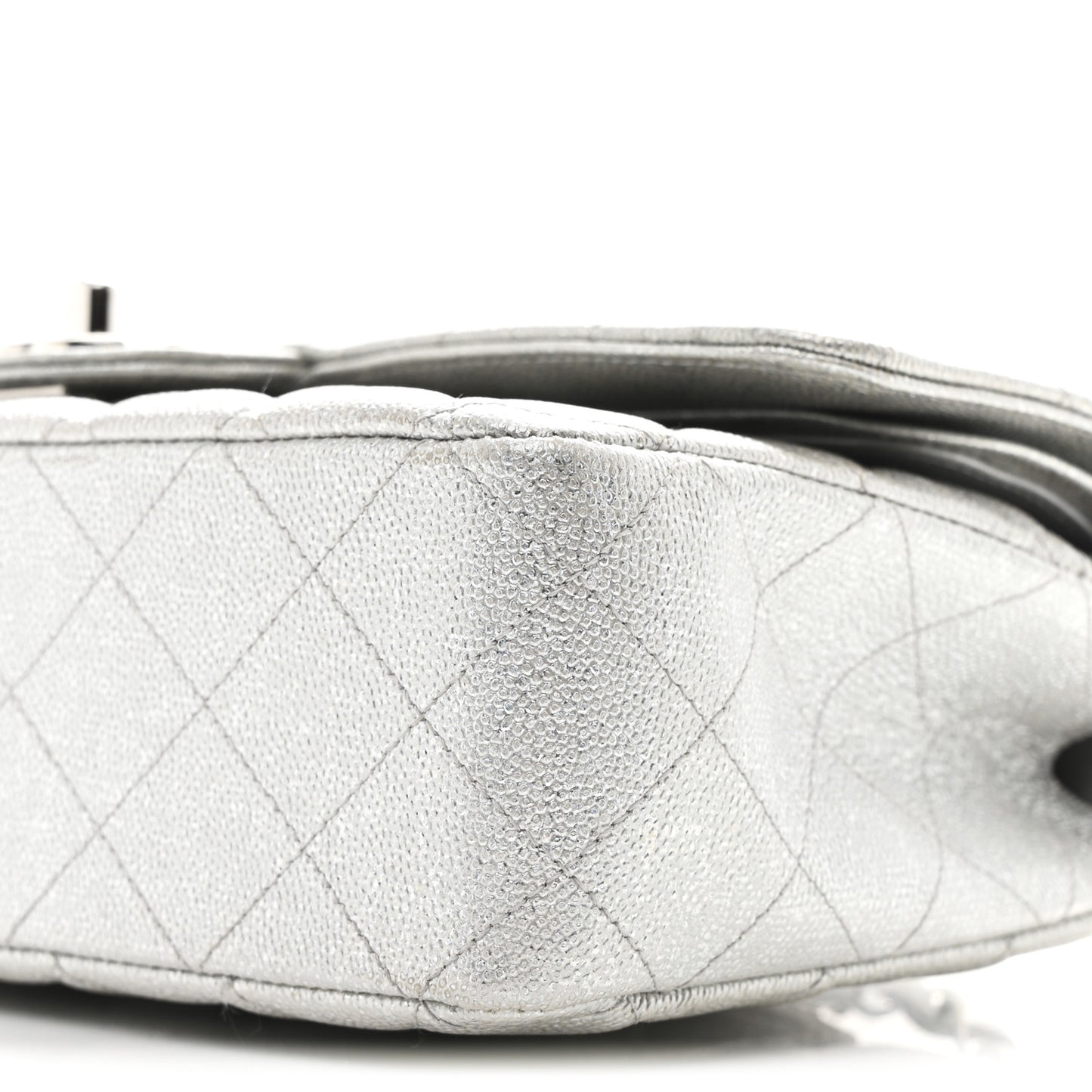Glittered Metallic Caviar Quilted Medium Double Flap Silver