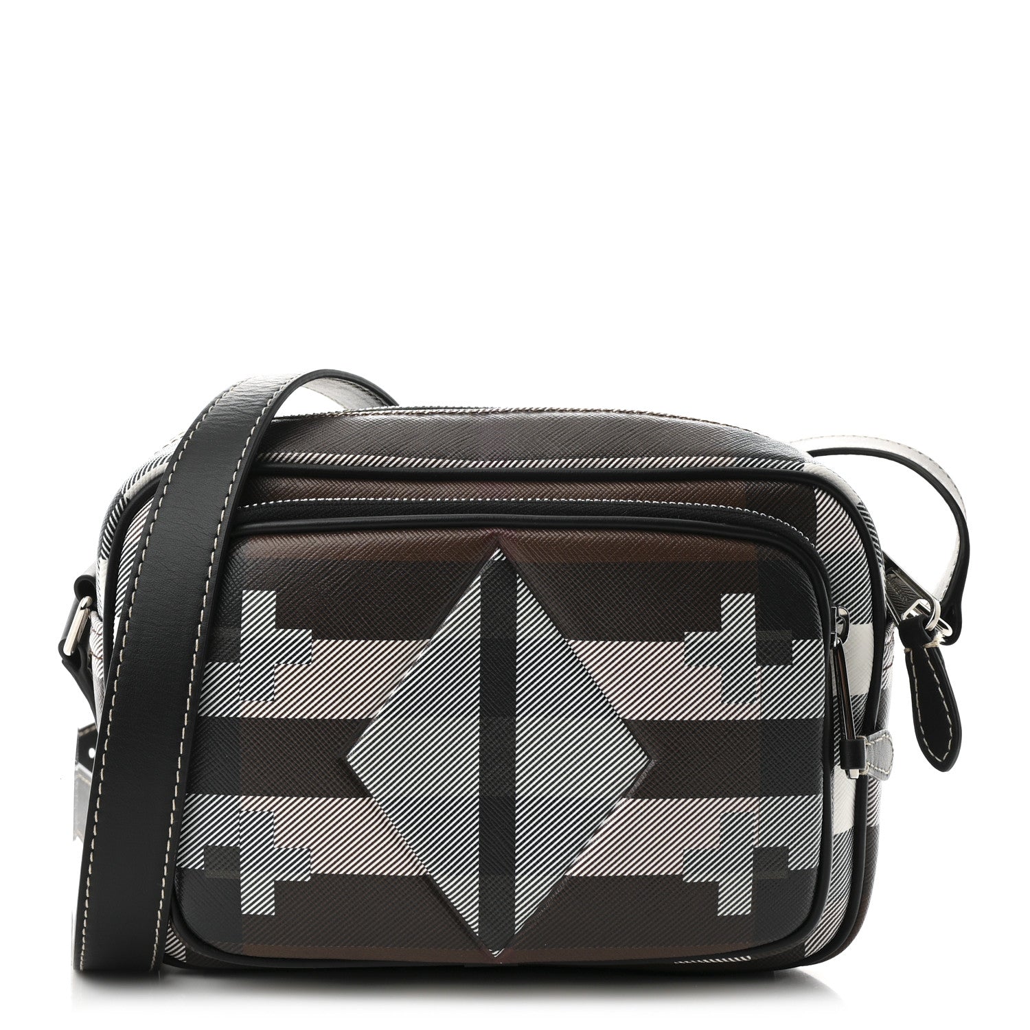 Burberry E-Canvas Calfskin Geometric Check Paddy Messenger Dark Birch Brown White 1 of 10