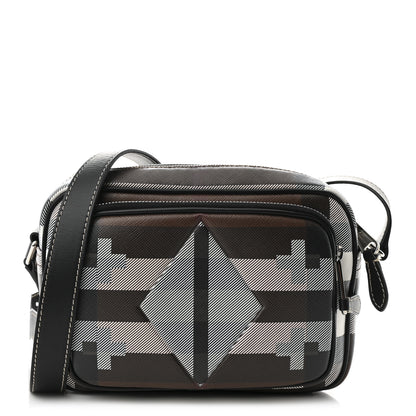 Burberry E-Canvas Calfskin Geometric Check Paddy Messenger Dark Birch Brown White 1 of 10